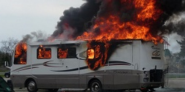 RV on Fire after leaving the heater on